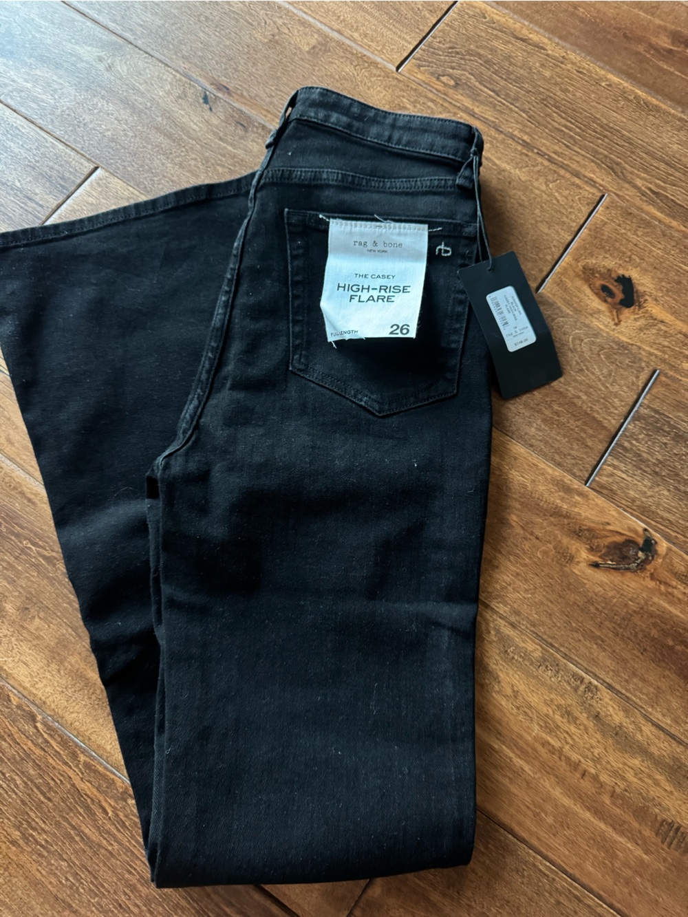 rag & bone The Casey High-Rise Flare Full Length Black Jeans